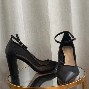 Jessica Simpson Black Mesh Ankle Strap Heels
